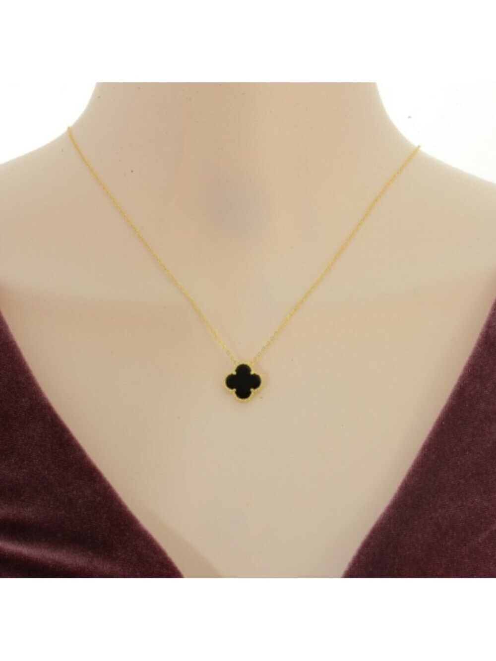 18K GP sterling silver black onyx clover necklace